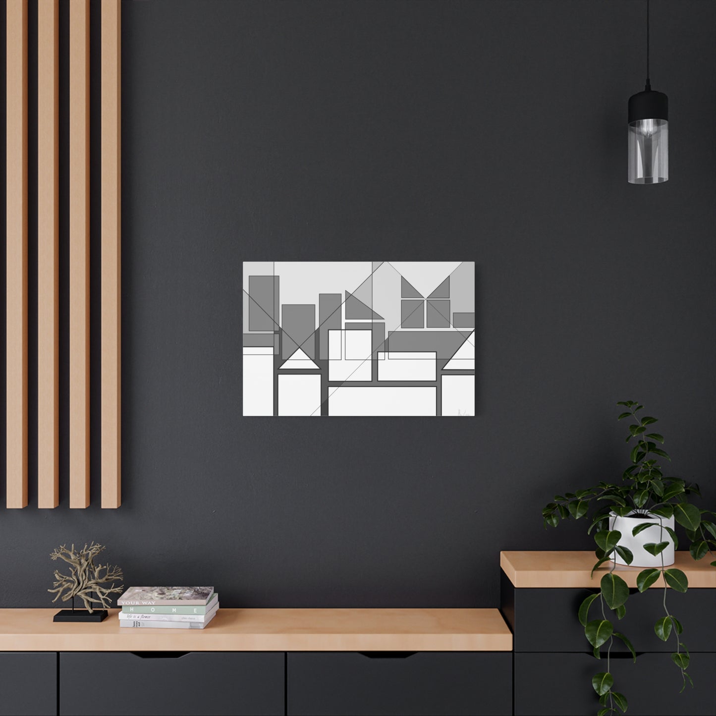 Geometric highrise soft monochrome (A)- Classic canvas (Free shipping in Australia)