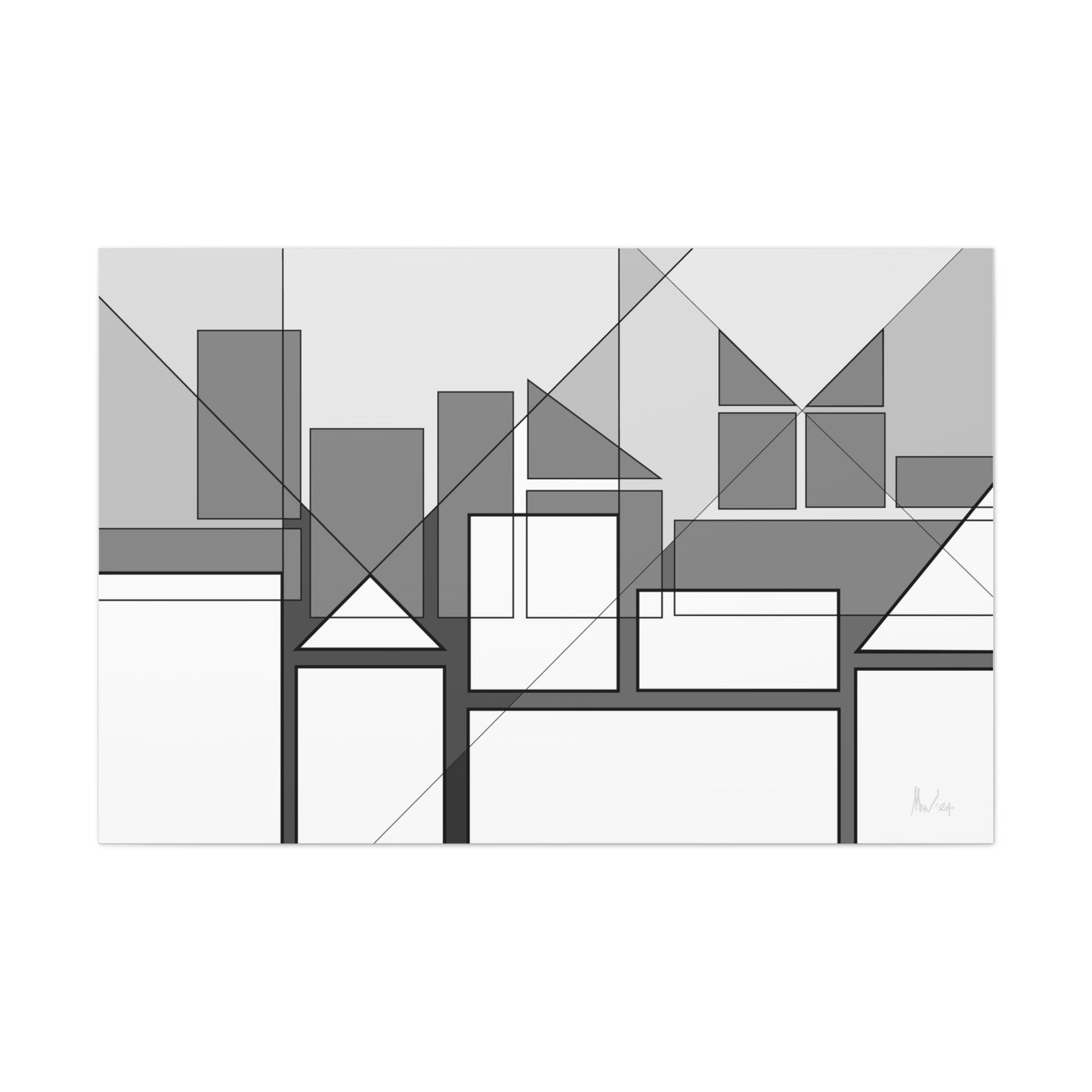Geometric highrise soft monochrome (A)- Classic canvas (Free shipping in Australia)