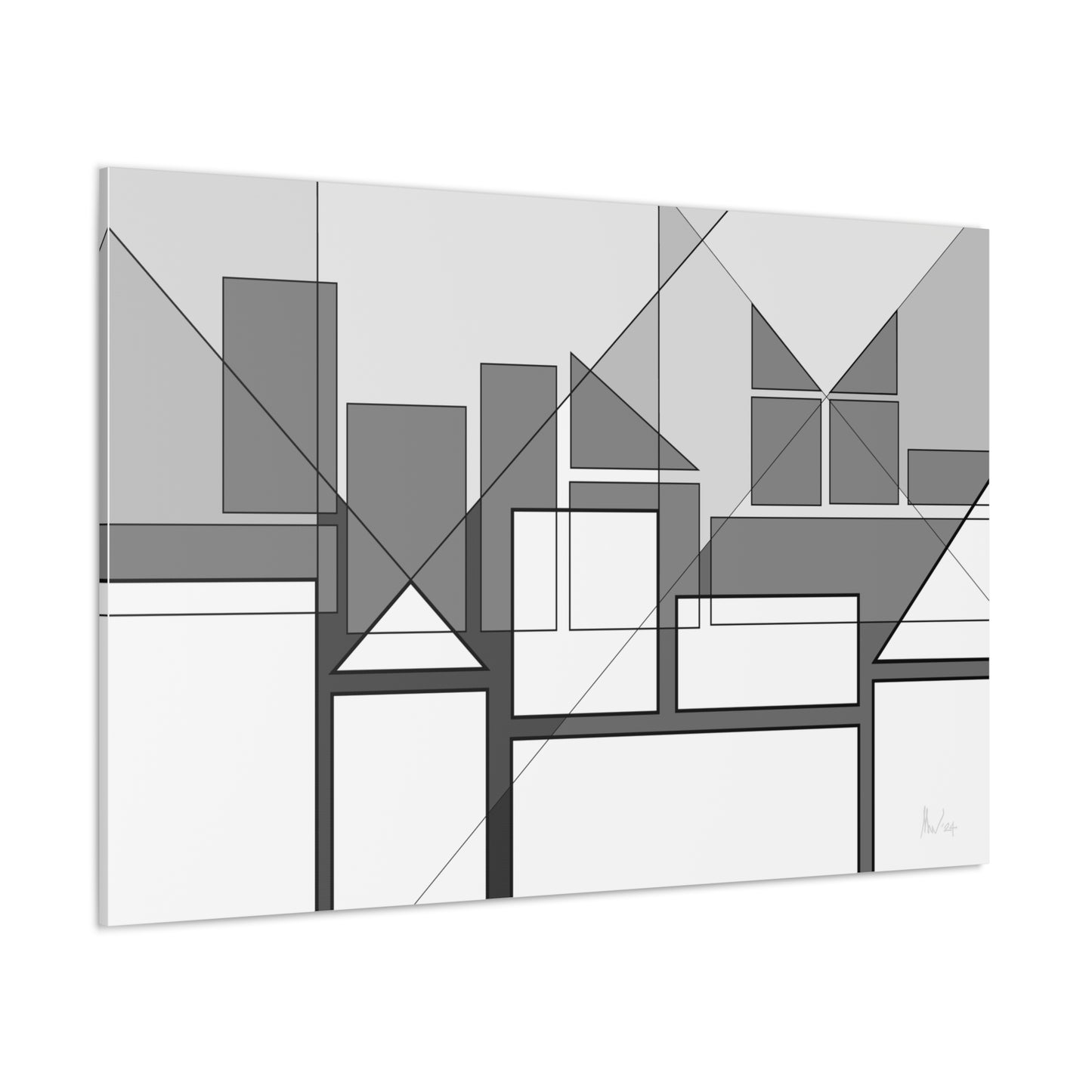 Geometric highrise soft monochrome (A)- Classic canvas (Free shipping in Australia)