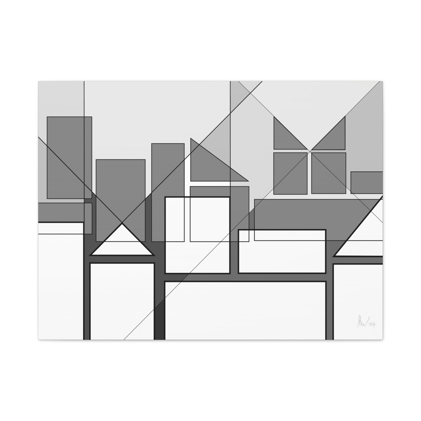 Geometric highrise soft monochrome (A)- Classic canvas (Free shipping in Australia)