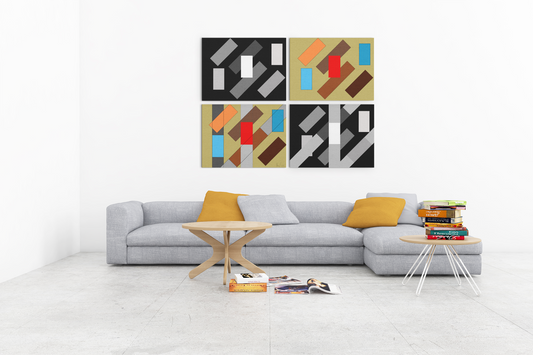 The power or art. A gallery style art collective in a living room with a lounge below it. 