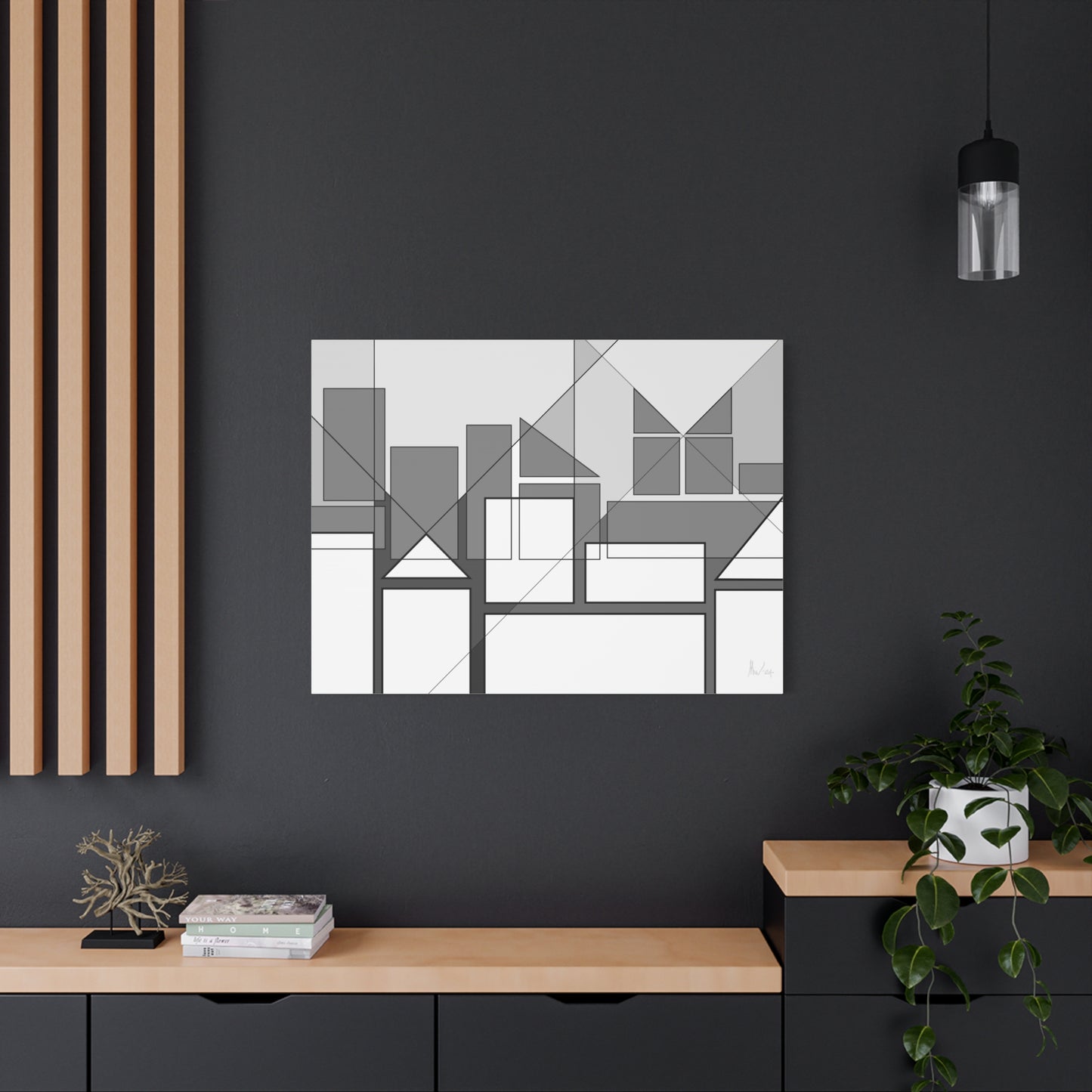 Geometric highrise soft monochrome (A)- Classic canvas (Free shipping in Australia)