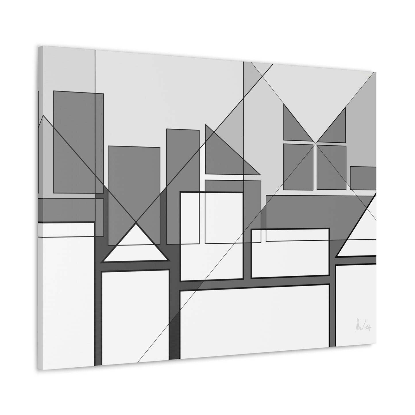 Geometric highrise soft monochrome (A)- Classic canvas (Free shipping in Australia)