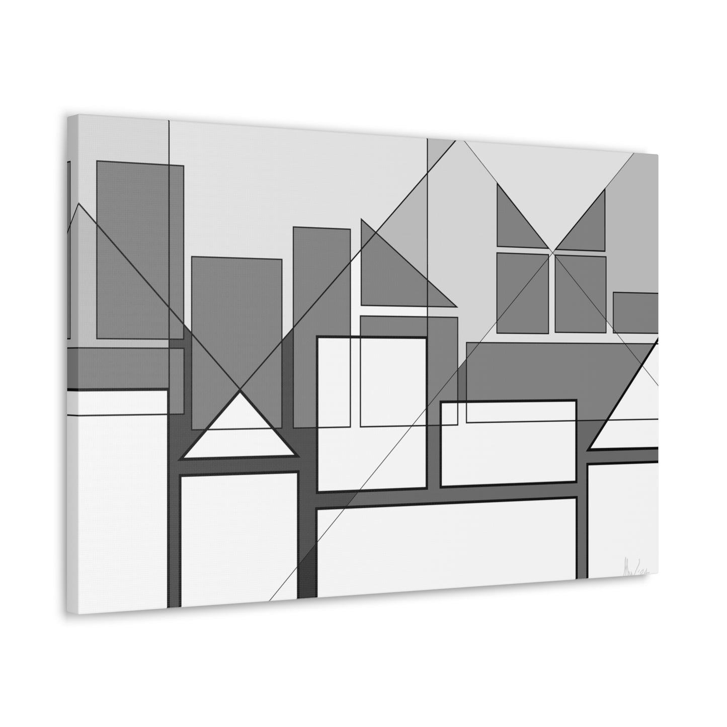 Geometric highrise soft monochrome (A)- Classic canvas (Free shipping in Australia)
