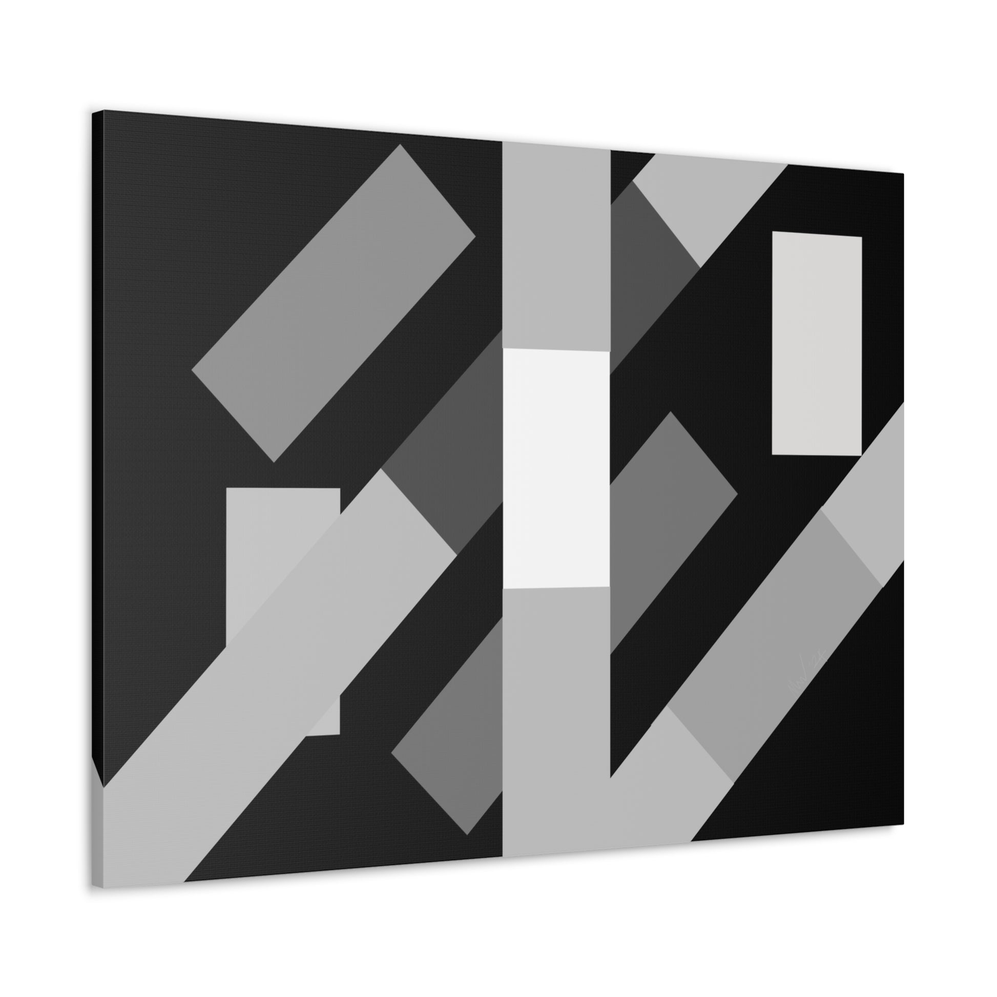 abstract geometric flyover canvas artwork from a side view