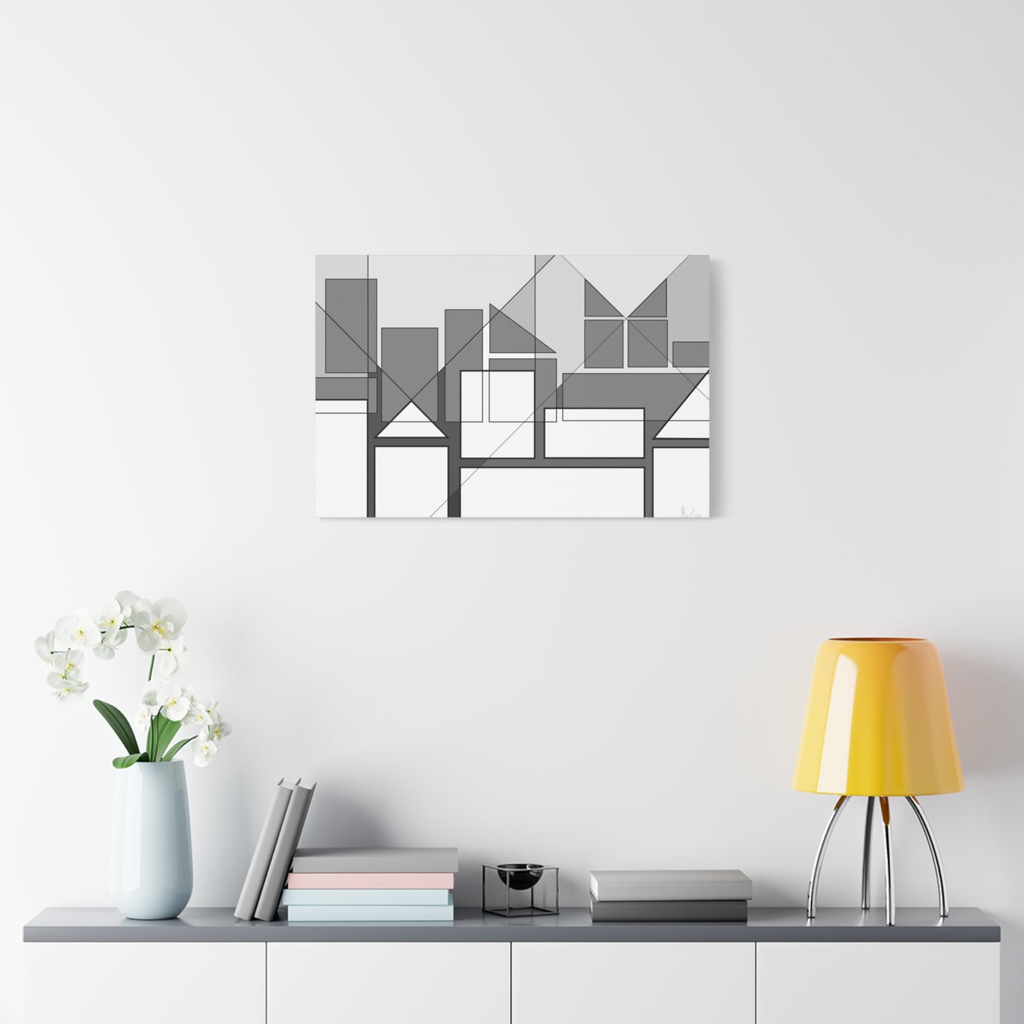 Geometric highrise soft monochrome (A)- Classic canvas (Free shipping in Australia)