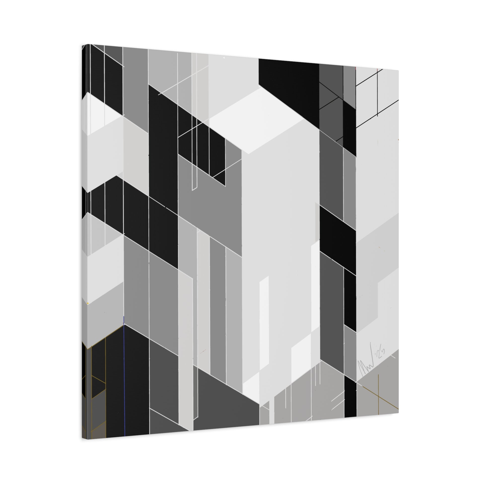 Set of 3 urban square canvases for the home featuring abstract architectural design in gray and black.