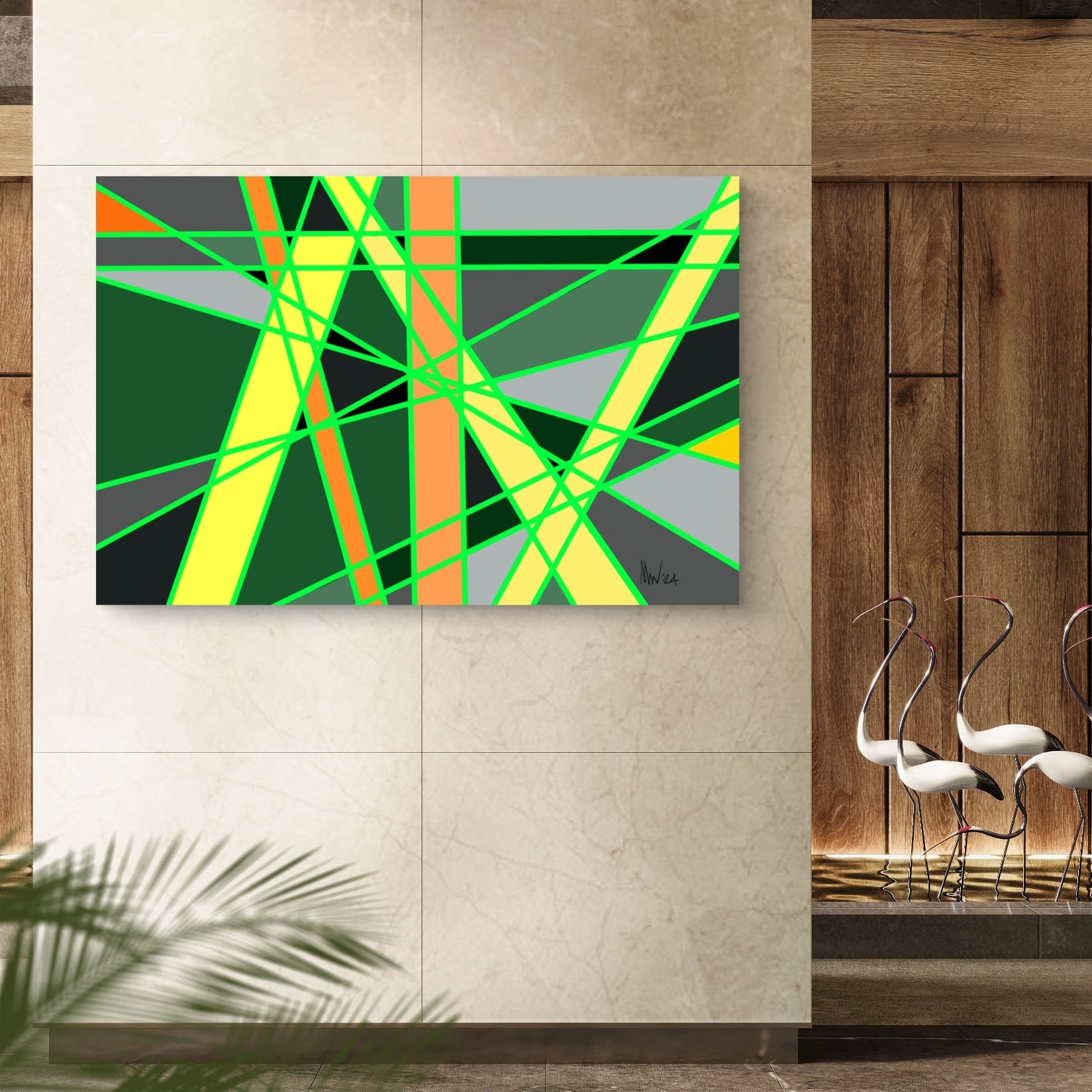 Euclidean geometric paths wall art set for bedroom
