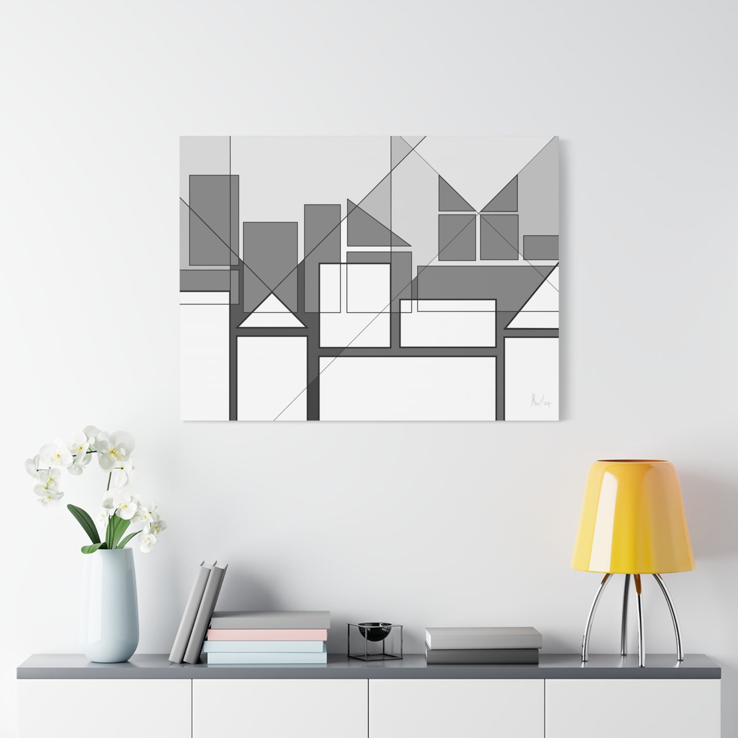 Geometric highrise soft monochrome (A)- Classic canvas (Free shipping in Australia)