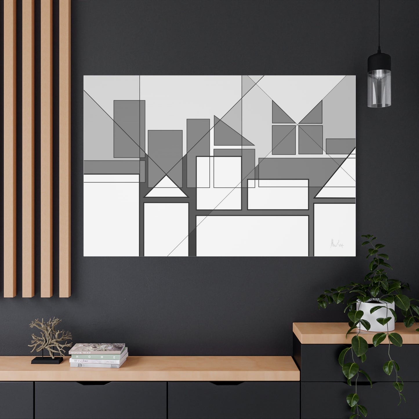 Geometric highrise soft monochrome (A)- Classic canvas (Free shipping in Australia)