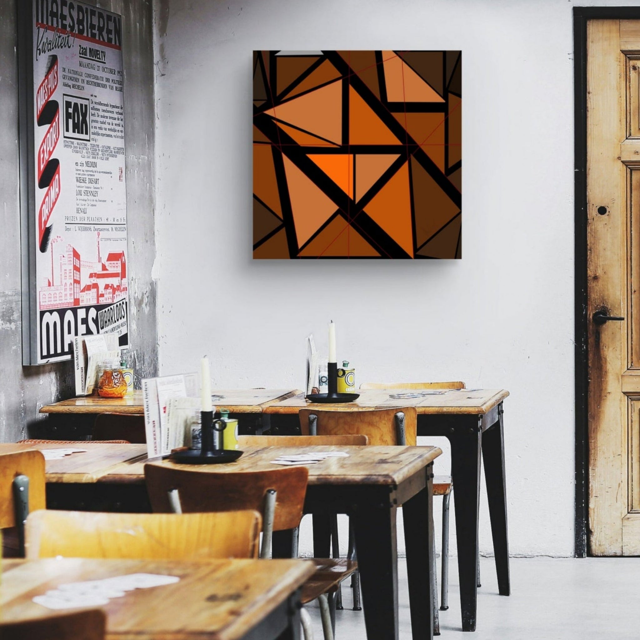 Modern restaurant interior with abstract art on the wall