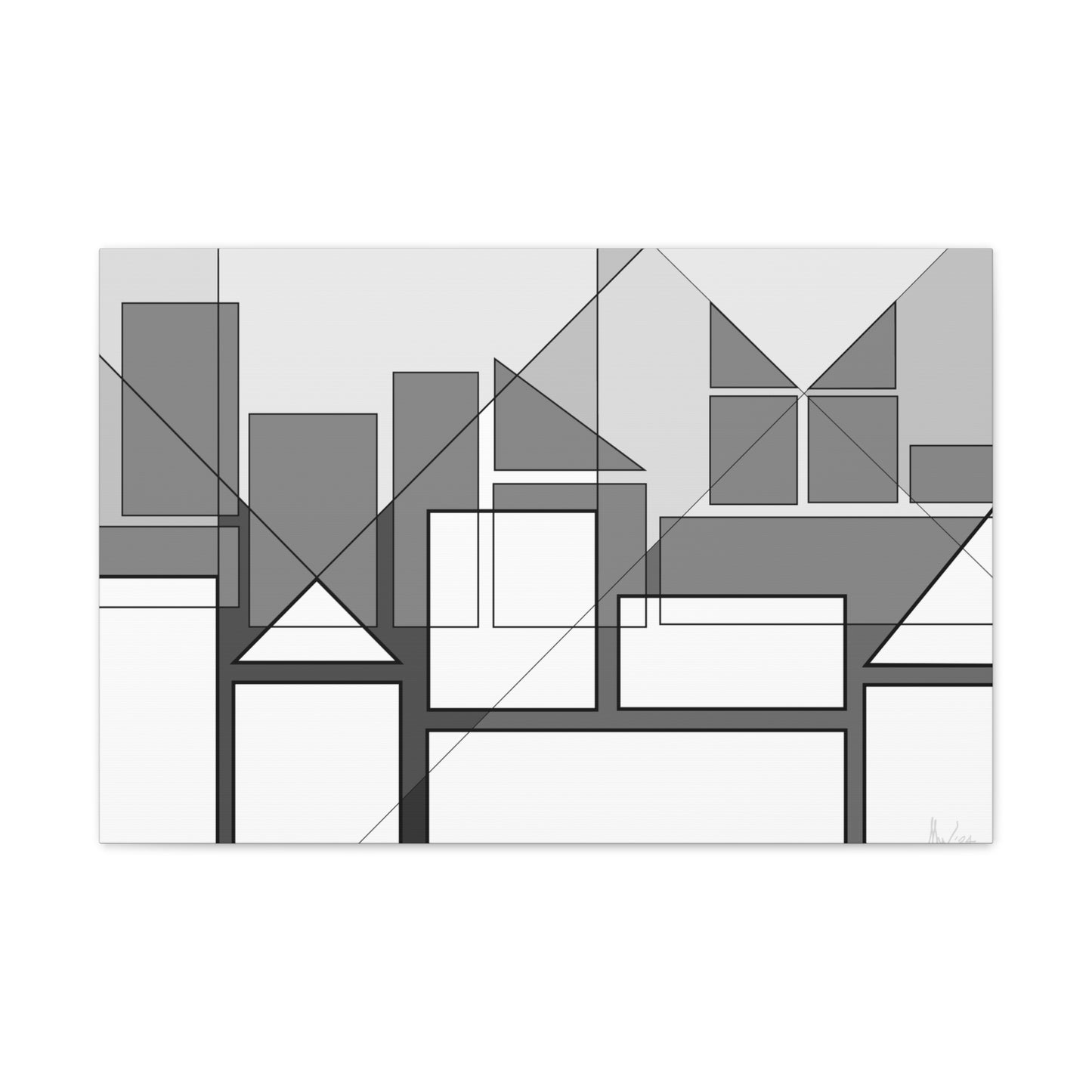 Geometric highrise soft monochrome (A)- Classic canvas (Free shipping in Australia)