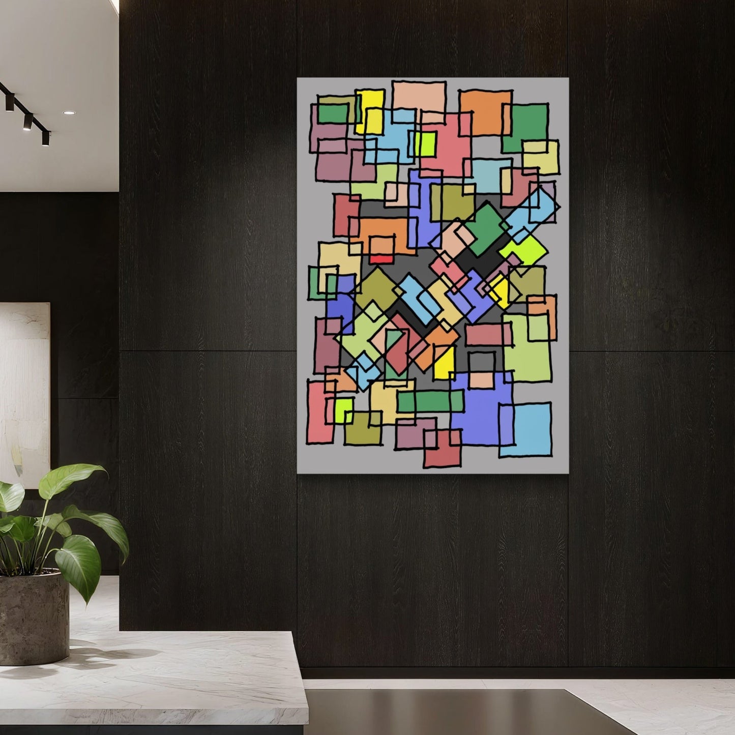 Abstract geometric block canvas set for home and office interiors