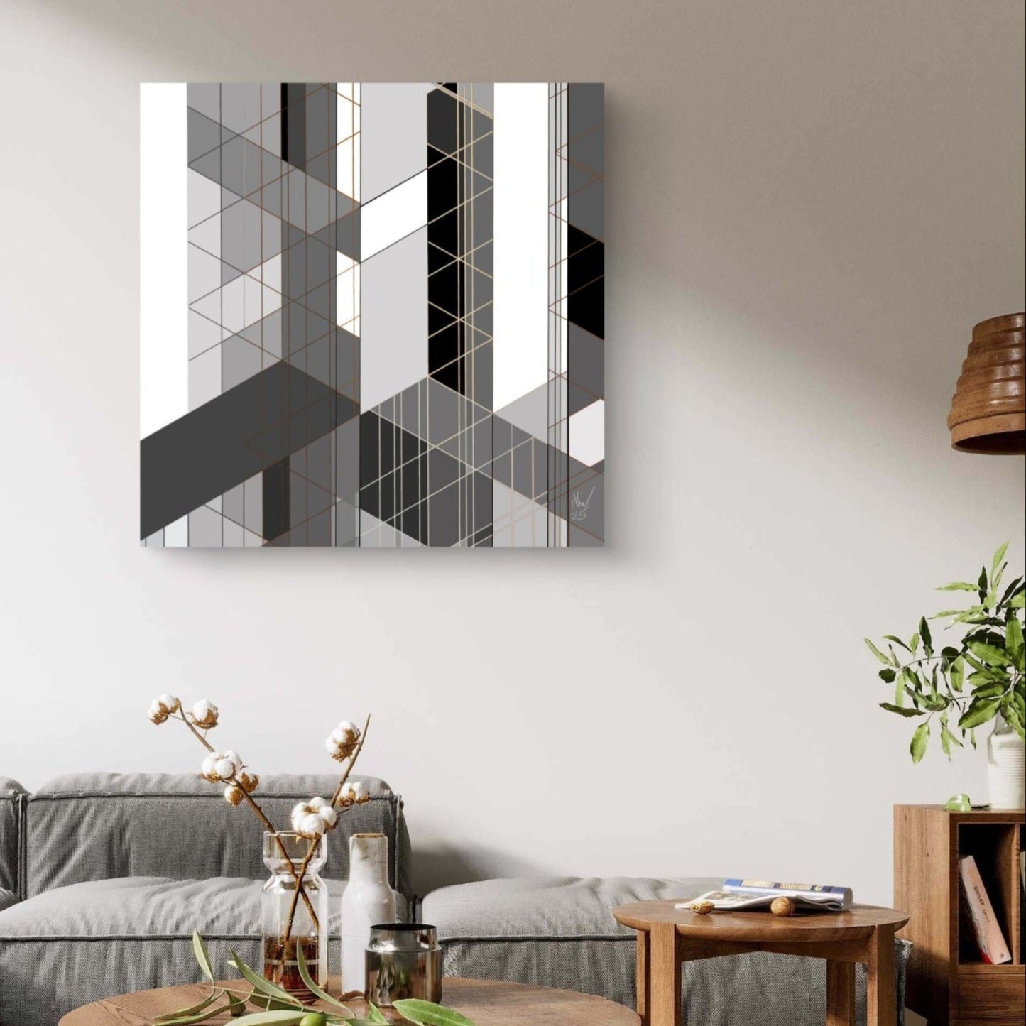 Urban square abstract wall canvas set for interior decor. 