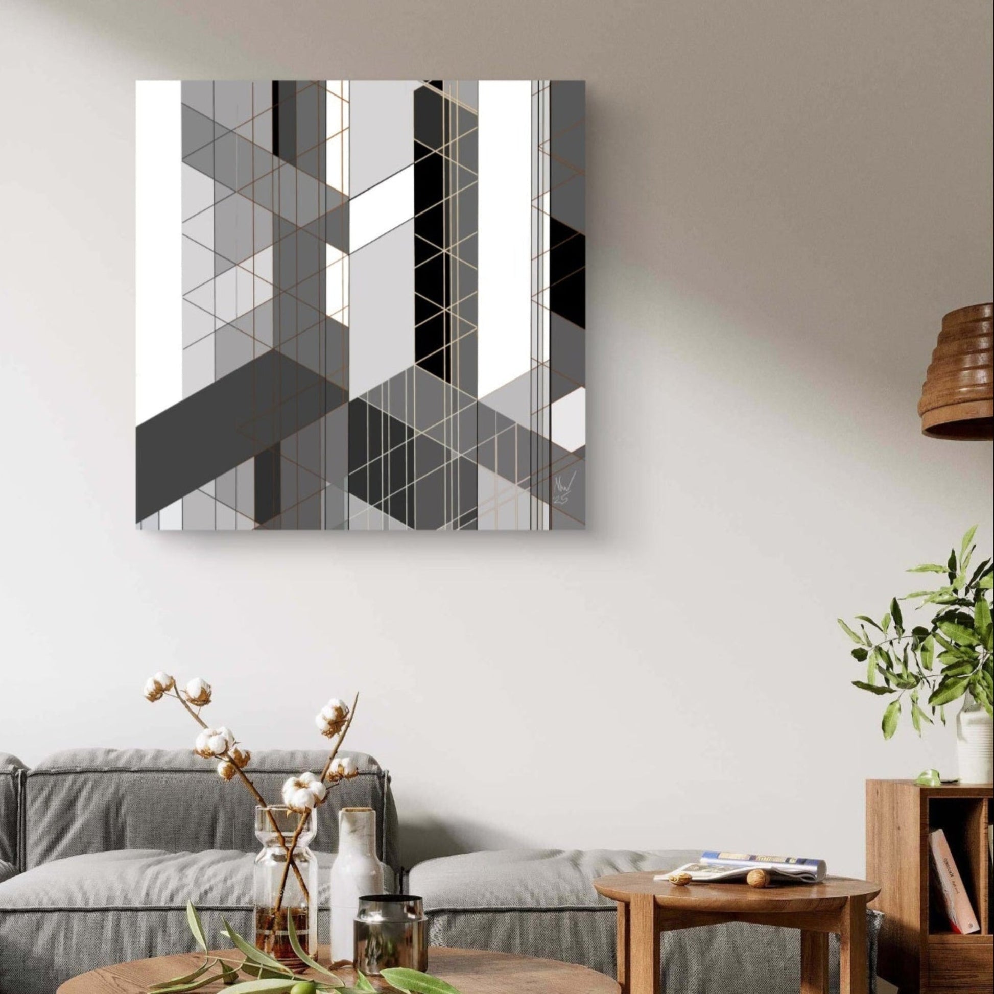 Urban square abstract wall canvas set for interior decor. 